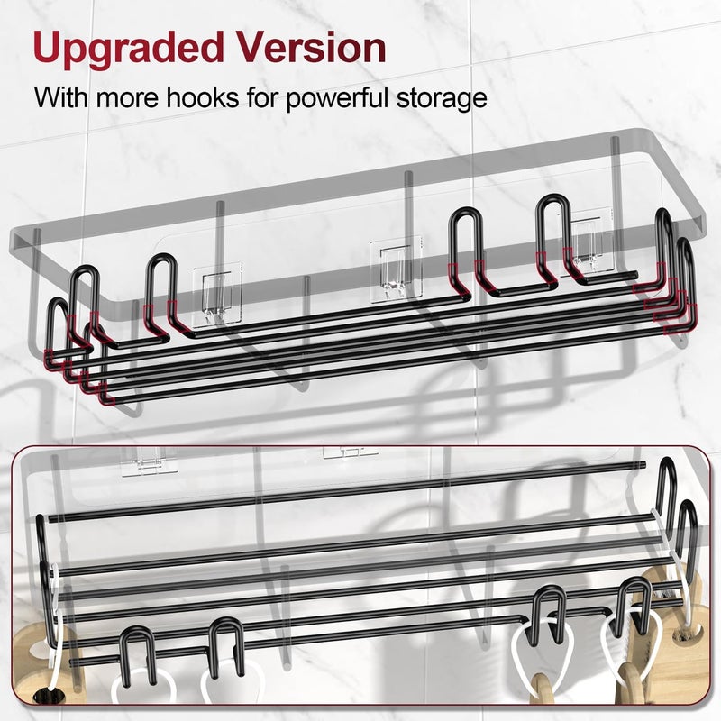 Getsrichfc Adhesive Shower Caddy, Shower Shelves with 16 Hooks, Rustproof Shelf Wall Corner Racks for Inside Bath, No Drilling & Sleek Bathroom Organizers and Storage Caddies Soap Holder, 2 Pack - Image 4